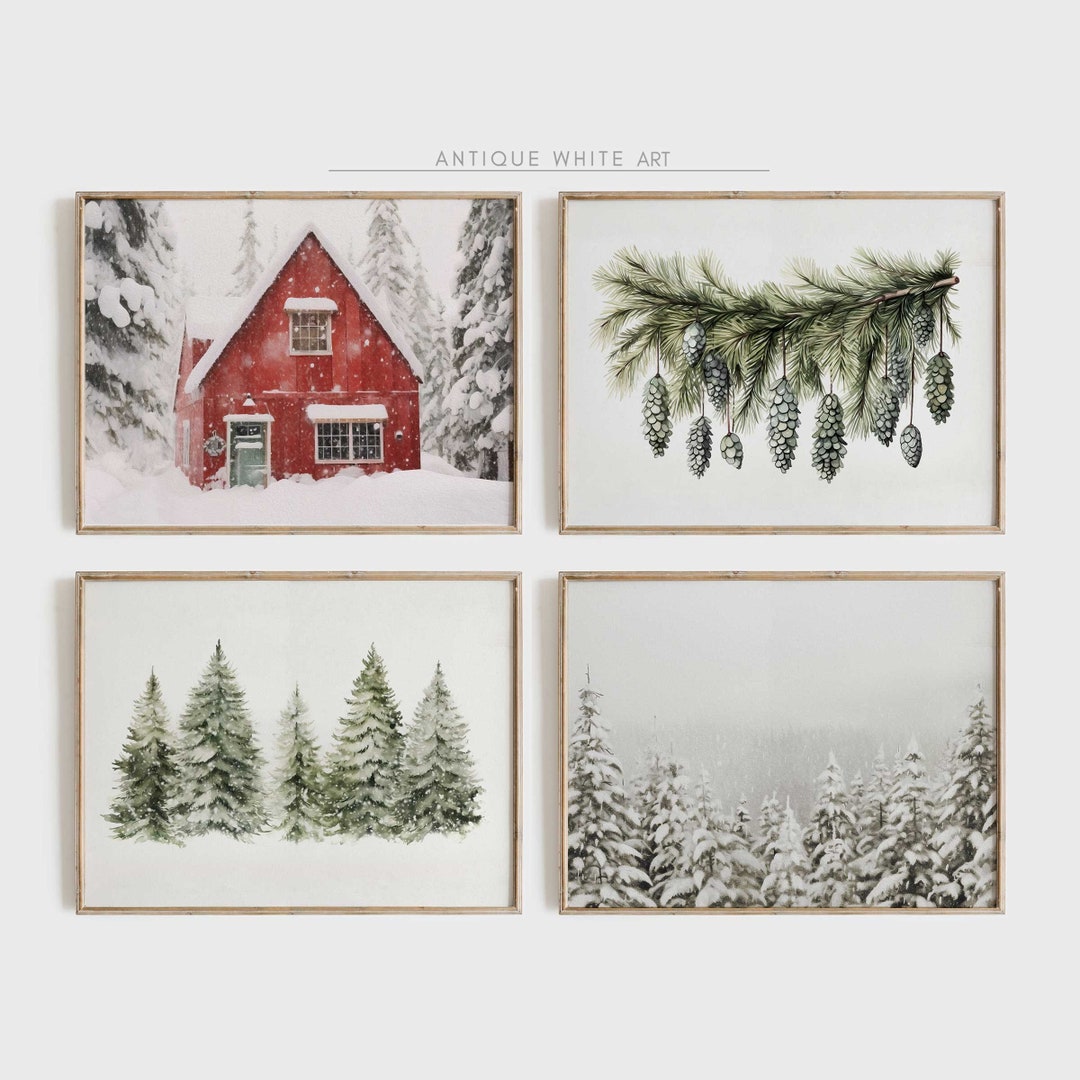 Printable Christmas Set of 4, Snowy Winter, Christmas Tree Prints ...