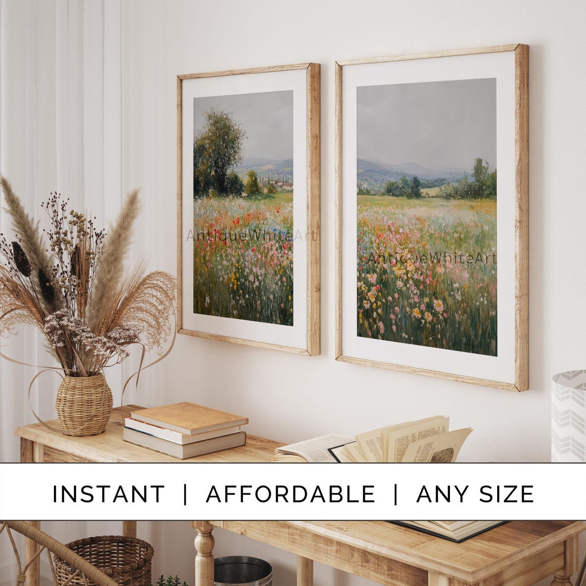 Printable Spring Wildflower Field Set of 2 Prints, Colorful Pair Prints ...