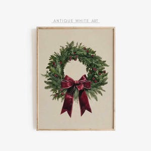 Weihnachten Wand Kunst, DRUCKBAR Vintage Weihnachtskranz Gemälde, Weihnachtsbaum Druck, Urlaub Dekor, Digitale Weihnachten Vintage Skizze W161