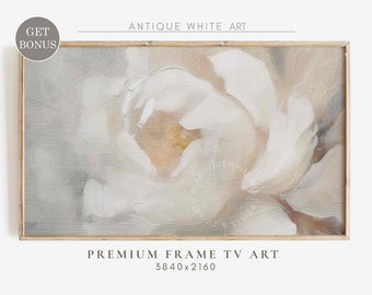 Frame TV Art abstrait peinture à l'huile de fleurs, tons pastel neutres, art floral pour Samsung Frame TV, art fleurs sauvages, téléchargement numérique | TV143