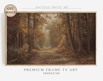 秋のフレーム付きテレビアート、ムーディーな秋のデコレーション、素朴な風景画のSamsungテレビアート、ヴィンテージスタイルの絵画、森の風景のスクリーンセーバー | TV463