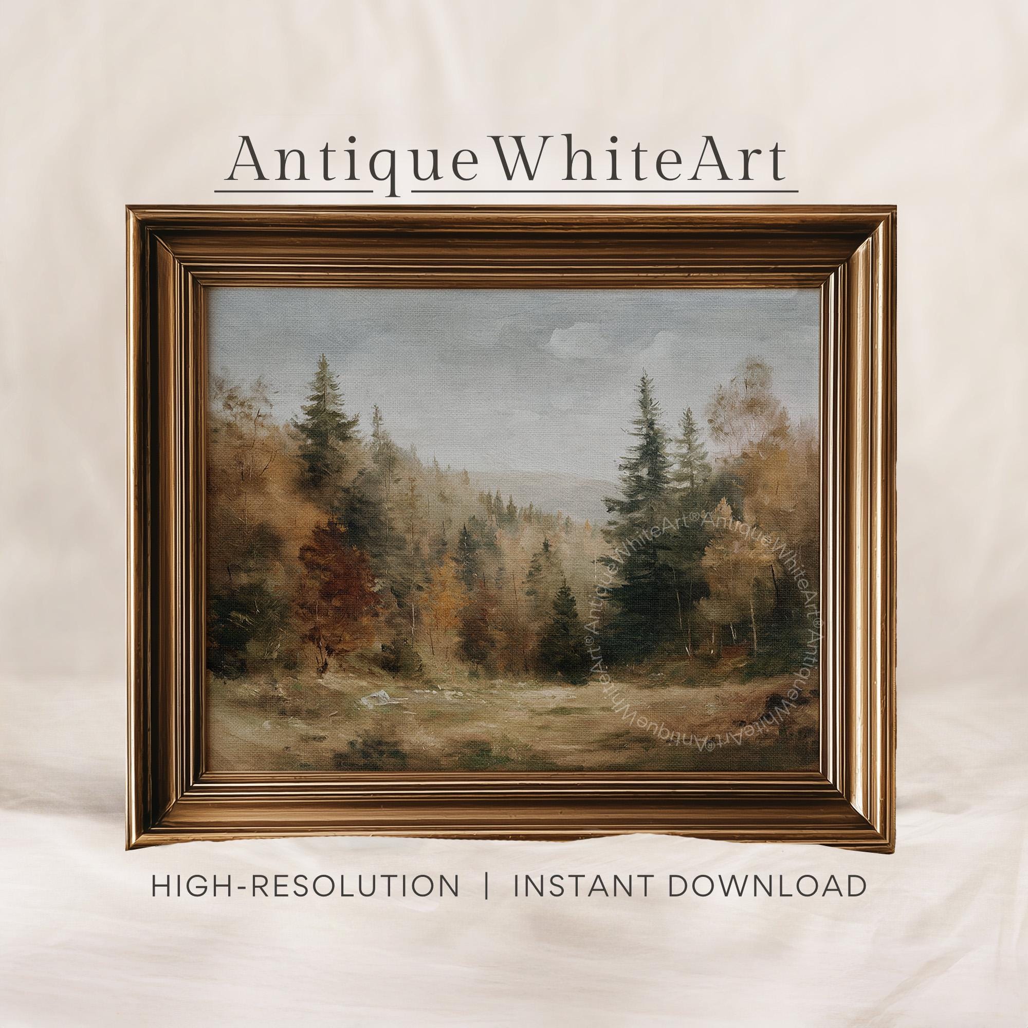 Printable Fall Print, Muted Fall Forest Landscape Painting, Farmhouse Fall Decor, Vintage Fall Prints, Autumn Print, Digital Download | A474