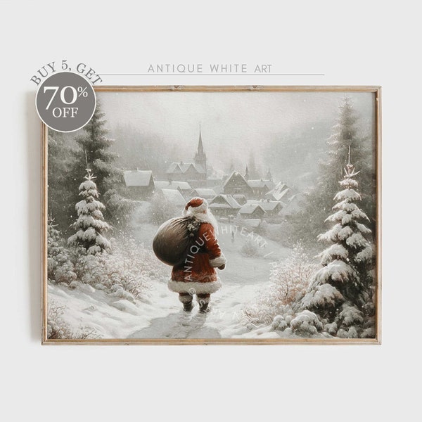 PRINTABLE Vintage Santa Claus Wall Art, Farmhouse Christmas Print, Digital Download, Festive Holiday Home Decor, Santa Claus Painting | W43