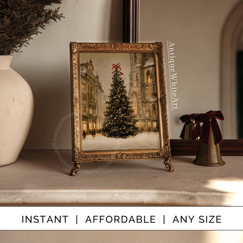 Vintage Christmas Tree: Winter Landscape Print, Rustic Farmhouse Decor ...