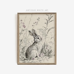 Afdrukbare paashaas schets, lente boerderij kunst aan de muur, vintage tekening galerij print, konijn kunst, paasdecor, digitale download | A381