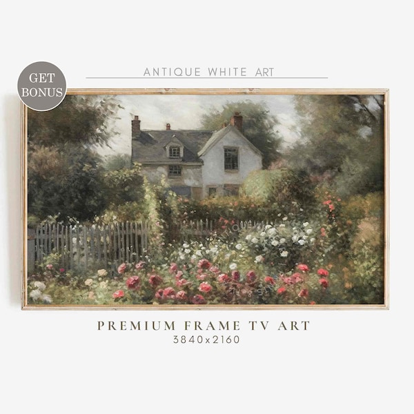 Samsung Frame TV Art, Cottage Rose Garden, Vintage Oil Painting, Cottagecore Wall Art Decor, Farmhouse Frame TV Art, Digital Download | TV83