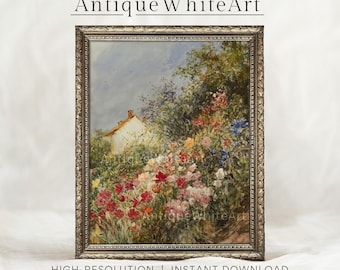 Lámina decorativa de primavera para imprimir, lámina de paisaje primaveral, decoración estilo cottagecore, lámina de estilo rústico, descarga digital, AntiqueWhiteArt / A420