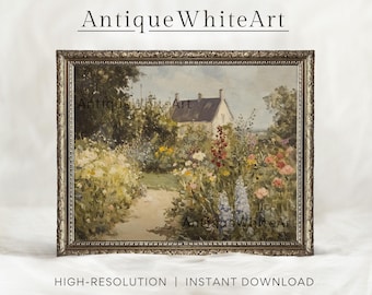 Printable Cottage Garden Wall Art, Spring Landscape Painting Print, Cottagecore Wall Art Decor, Farmhouse Print, Digital Download | A401