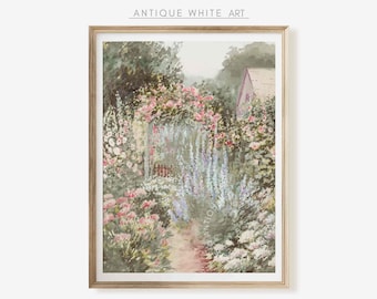 Vintage Floral Garden Print: Cottagecore Summer Landscape (Digital Download)