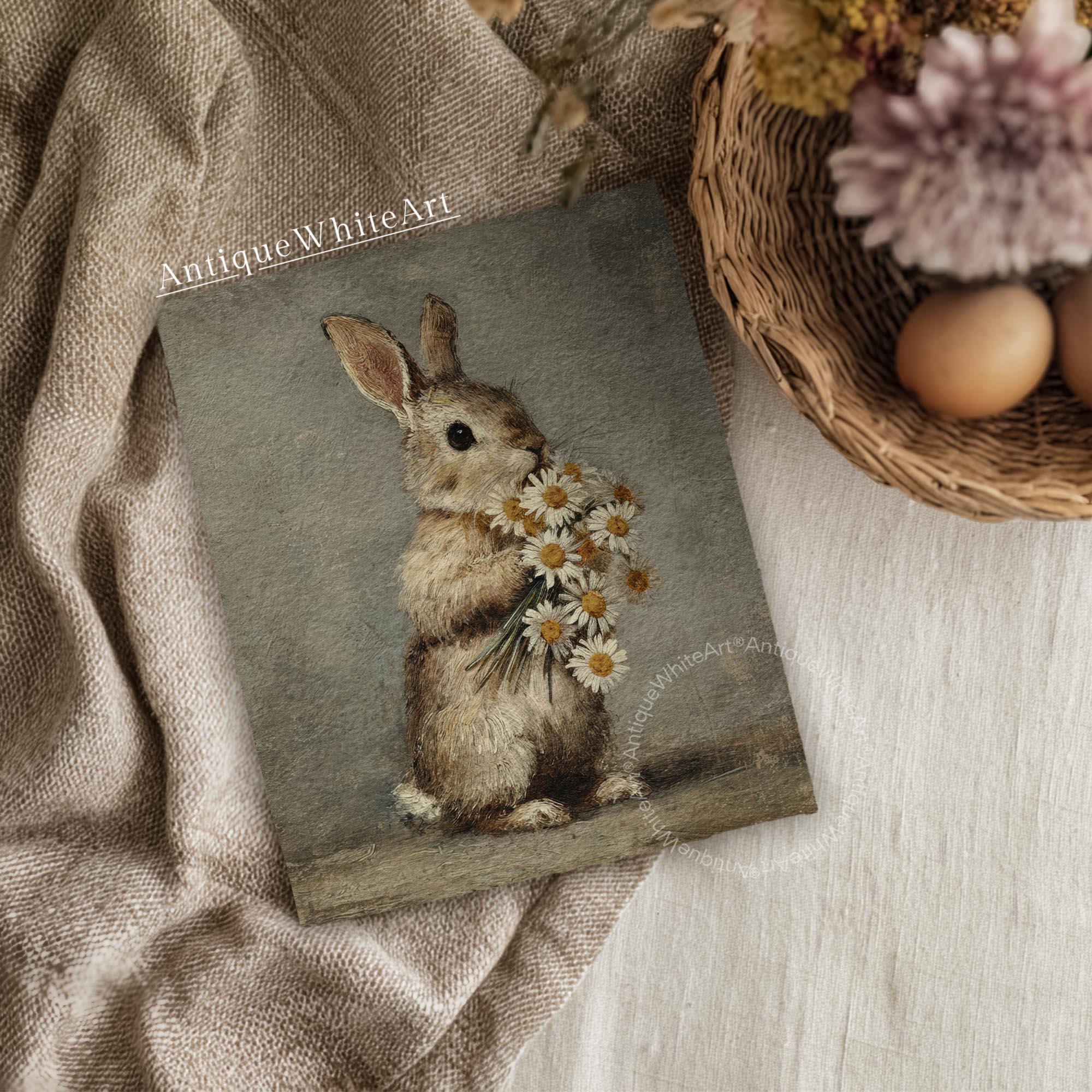 Cottage Core Rabbit Printable Vintage Rabbit, Cottagecore Bunny Painting, Farmhouse Nursery ...
