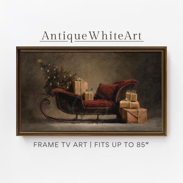 Vintage Christmas Sleigh Painting - Moody Holiday Frame TV Art (Digital Download) WA124