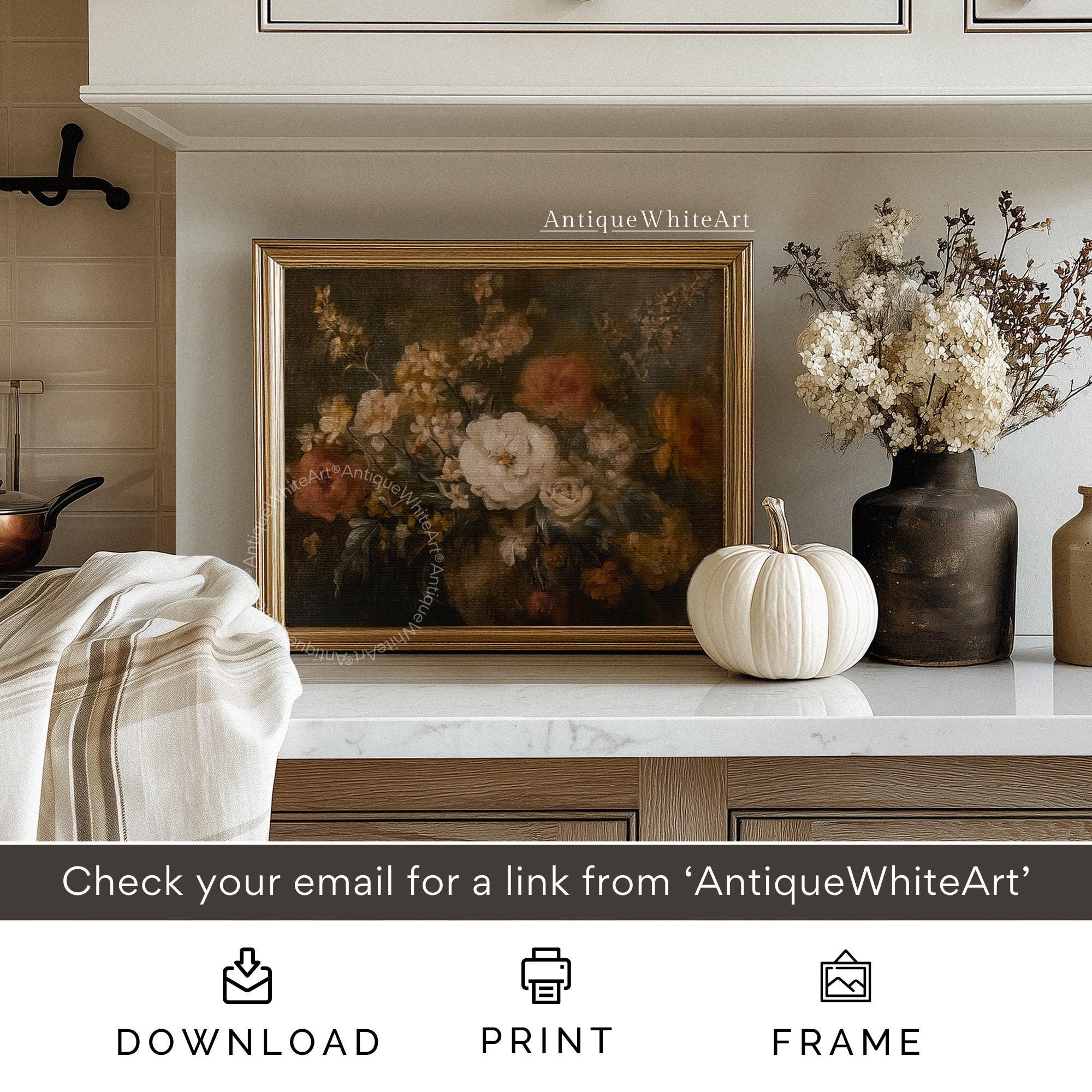 PRINTABLE Vintage Floral Wall Art, Antique Botanical Print, Dark ...