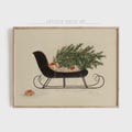 PRINTABLE Christmas Wall Art, Vintage Sleigh Painting, Christmas Tree Print,  Holiday Decor, Digital Christmas Painting, Vintage Sketch W113