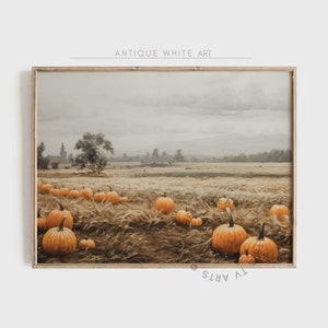 Fall Field Wall Art, Pumpkins Painting, Instant Download, Farmhouse Landscape, Halloween Print, Autumn Painting, Downloadable Print | A173