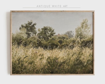 Printable Wildflower Field Landscape Painting, Vintage Muted Meadow Wildflower Print, Spring Country Field Wall Art, Digital Download A100