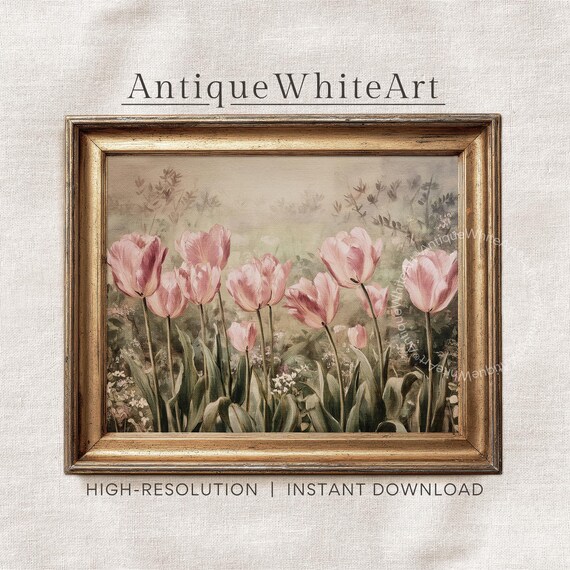 Pink Tulips Wall Art, Printable Spring Painting, Floral Decor, Digital Download | A748