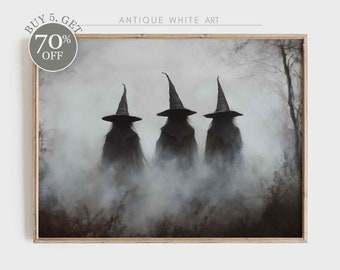 Printable Halloween Witchy Prints, Witch Wall Art, Halloween Rustic Wall Decor, Farmhouse Dark Halloween Painting, Digital Download | A258