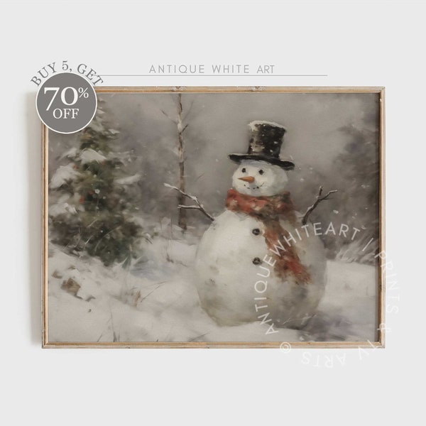PRINTABLE Vintage Christmas Wall Art, Farmhouse Christmas Print, Festive Holiday Home Decor, Winter Cute Print , Snowman Painting | W64