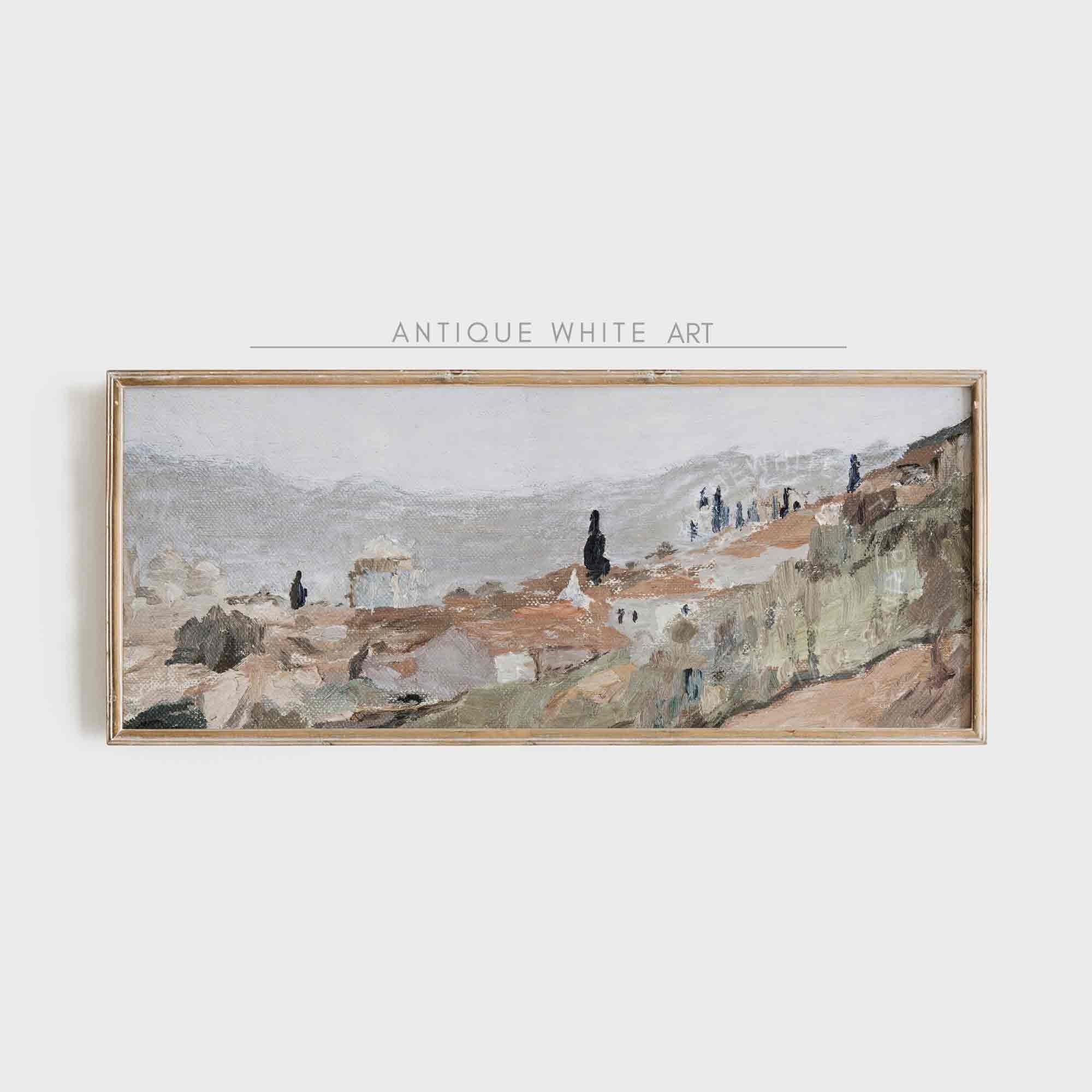 Printable Panoramic Print, Italian Countryside Vintage Painting, Neutral Horizontal Landscape, Abstract Wall Art, Digital Download | A198