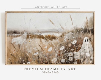 Halloween Samsung Frame TV Art, Wildflower Field, TV Ghost, Vintage Fall landscape, Halloween Frame TV art, Autumn spooky painting art |TV78