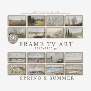 Vintage Frame TV Art Bundle, Spring Country Frame TV Art Set, Spring Cottagecore, Summer Coastal Landscape Painting, Farmhouse Tv Art | TS41