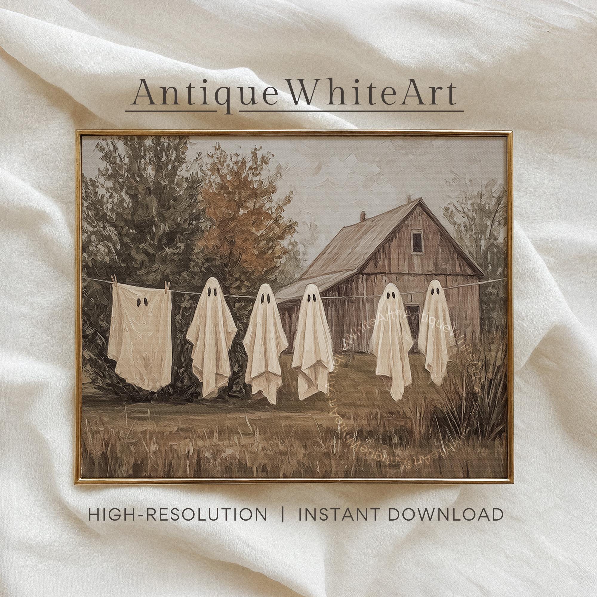 Cute Ghost Halloween Laundry Room Wall Art, Printable Vintage Farmhouse ...