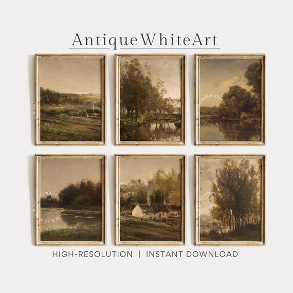 Dark Moody Fall Art Prints, Printable Set of 6 Prints, Vintage Landscape Wall Art, Rustic Wall Decor, Moody Farmhouse Printable Art | S117