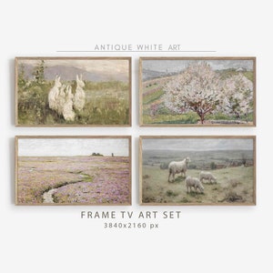 Spring & Easter Frame TV Art Set of 4, Vintage Painting TV Bundle, Flower Meadow, Wildflower Country Landscape, Farmhouse Frame TV Art |TS44