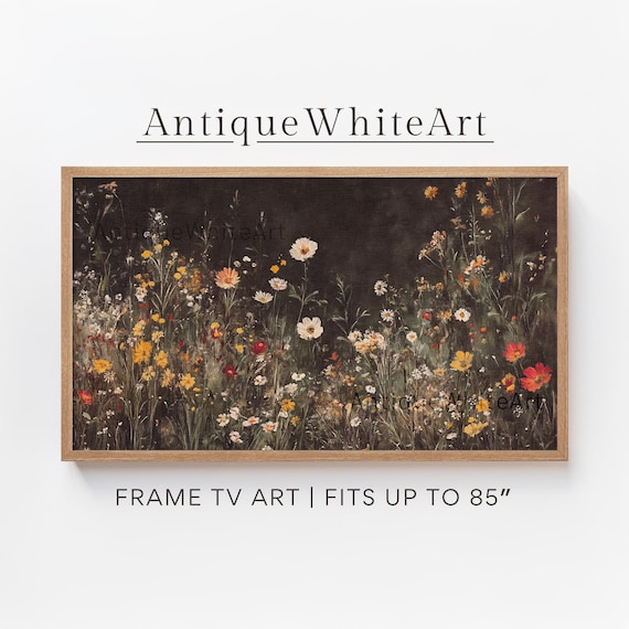 Dark Floral Samsung Frame TV Art, Wildflowers Painting, Dark Botanical Art, Spring Moody TV Art, Screensaver for TV, Digital Download |TV578