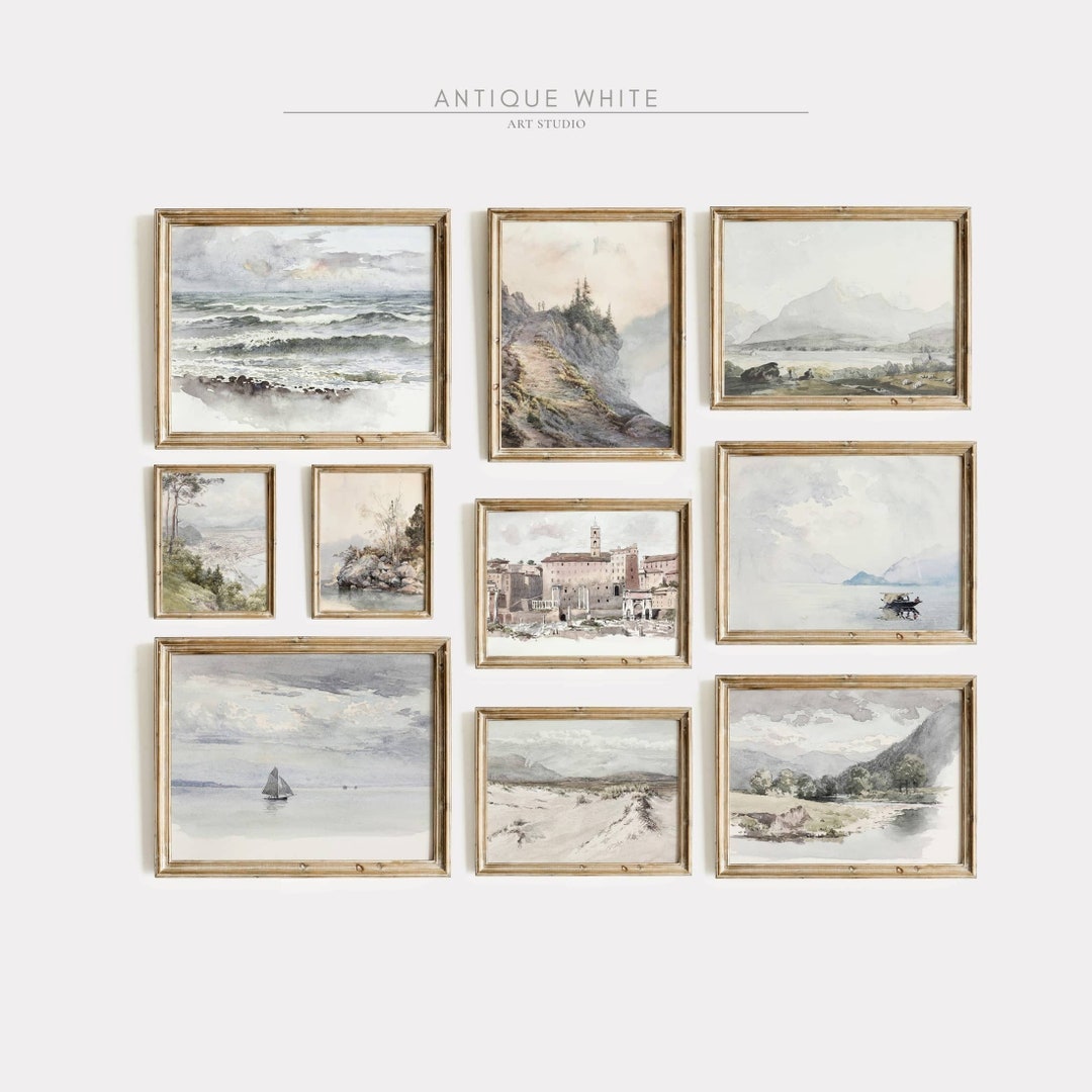 Neutral Vintage Coastal Seaside PRINTABLE Wall Art Set of 10, Pastel ...