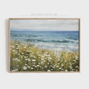Printable Wildflower Coastal Wall Art, Ocean Print, Neutral Landscape Painting, Beach House Decor, Farmhouse Art, Digital Download | A241