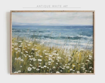 Printable Wildflower Coastal Wall Art, Ocean Print, Neutral Landscape Painting, Beach House Decor, Farmhouse Art, Digital Download | A241