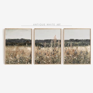 Printable Wildflower Field Landscape Vintage Painting, Set of 3 Antique Landscape Art Print, Country Field Wall Art Digital Download | S22