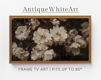 Arte para TV con marco floral oscuro, pintura al óleo de flores vintage con ambiente melancólico, arte botánico de granja, arte rústico campestre con ambiente melancólico, descarga digital / TV586
