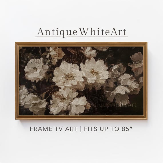 Dark Floral Frame TV Art, Moody Vintage Flowers Oil Painting, Farmhouse Botanical Art, Moody Country Rustic Art, Digital Download | TV586