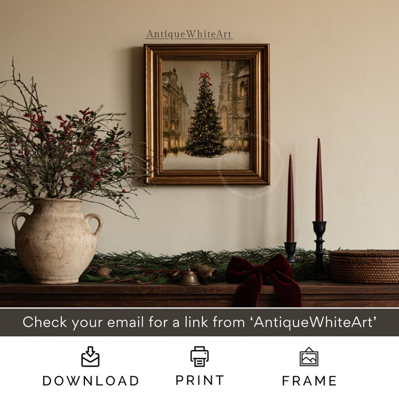 Vintage Christmas Tree: Winter Landscape Print, Rustic Farmhouse Decor ...