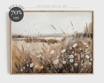 Printable Wildflower Field Landscape Vintage Painting, Antique Landscape Art Print, Country Field Autumn Wall Art, Digital Downoad | A12