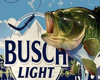 BUSCH light BEER sign fishing bass metal large 24in