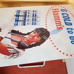 Hamm’s Beer Sign Fille indienne rare grand panneau 24 pouces affichage de bar
