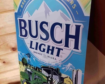 Letrero de cerveza ligera BUSCH John Deere de metal grande de 24 pulgadas