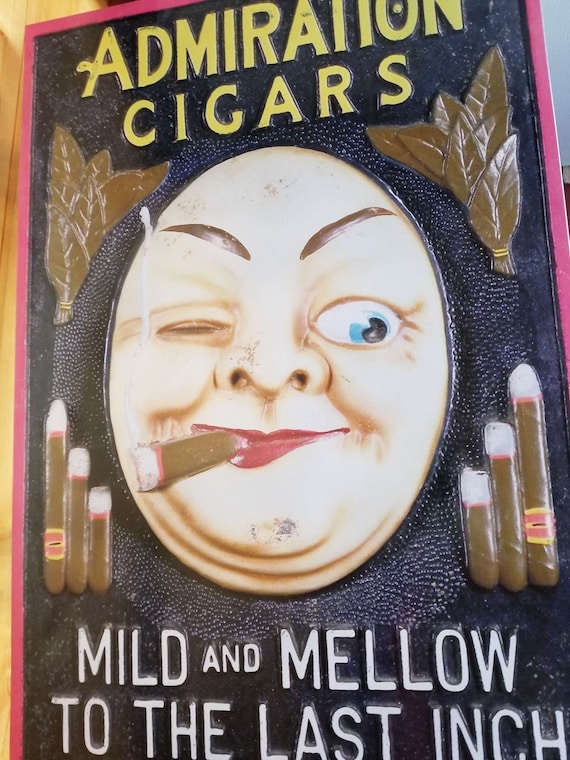 ​激レア 1950s ヴィンテージ Admiration Cigars sign Buy Admiration Cigars Sign Moon Face Large 24in Advertising Man