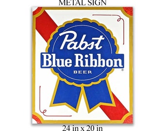 Pabst Blue Ribbon beer sign large 24in metal sign bar display