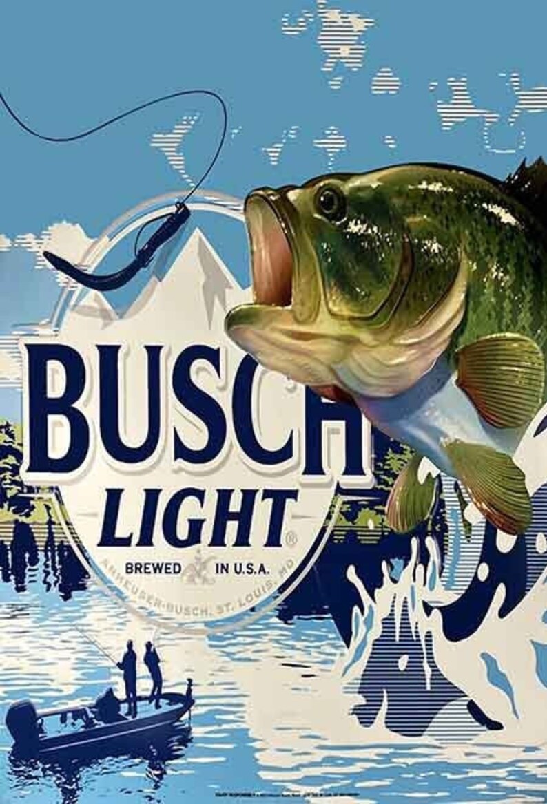BUSCH Light BEER Sign Fishing Bass Metal Large 24in Etsy