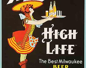 Letrero de metal Miller High Life, grande, 24 pulgadas, para decoración de bar en casa, publicidad de cerveza, Miller girl, antigüedades, bar, pub, arte de pared, decoración, cerveza vintage