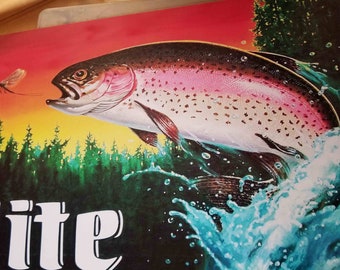 Letrero de cerveza Miller Lite, pesca de trucha, pantalla de barra grande de 24 pulgadas