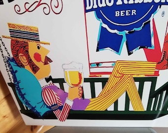 Pabst blue Ribbon beer sign large 24in on metal bar display