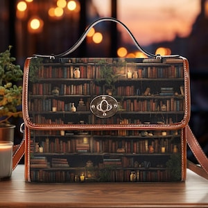 Cartable Bookcore, sac à main en cuir végétalien livresque, sac à bandoulière bibliothèque, esthétique universitaire, sac de livre étagère, cadeau pour amateur de lecture