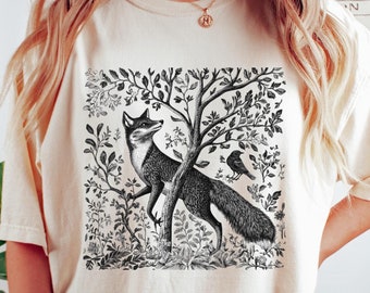 Vintage Fox Shirt, Celestial, MoonT-shirt, Cottagecore, Boho, Forestcore, Folklore, Folk Art, Dark Academia Tee, Comfort Colors®