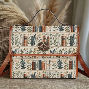 Faux Stickerei, Bookcore Umhängetasche, Bücherwurm Handtasche, Bibliothek Crossbody Bag, Academia ästhetik, Bücherregal Buchtasche, Geschenk für Buchliebhaber