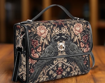Cottagecore Witch Raven bag, Whimsigoth Crossed Body Purse with Wallet, Dark Crow Bag, Organized Witchcraft Bag, Spooky Beautiful gift